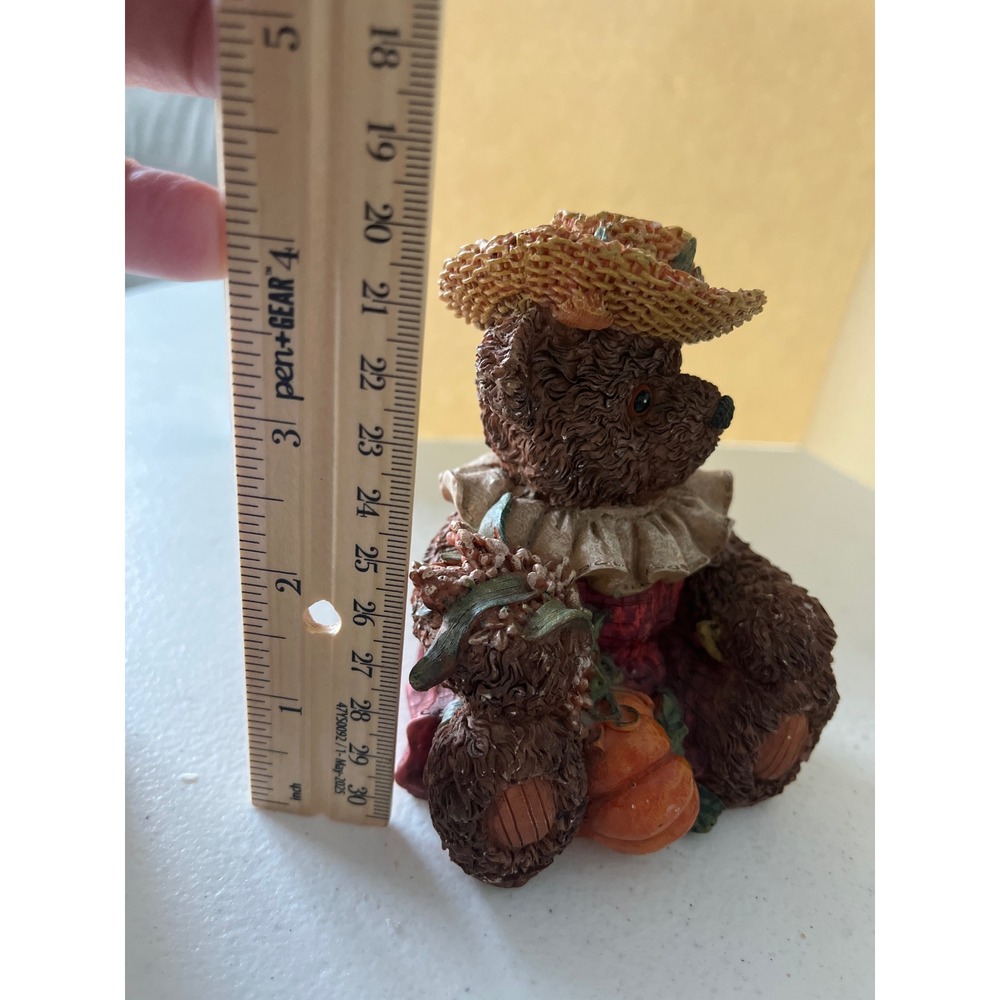Harvest Teddy Bear Figurine Resin Pumpkin Straw Hat 2000 Vintage - Picture 2 of 4